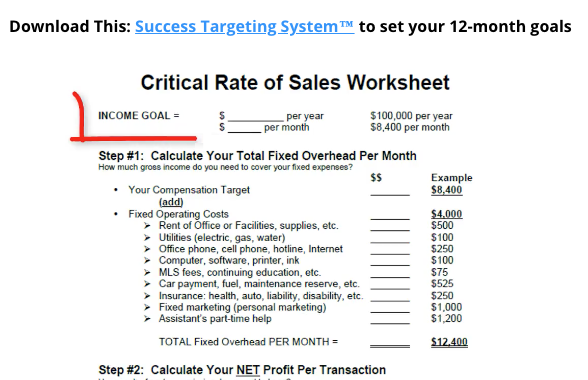 Critical Rate of Sales Worksheet